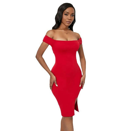 Women's Summer Casual Dress Off The Shoulder Backless Split Bodycon Midi Dresses