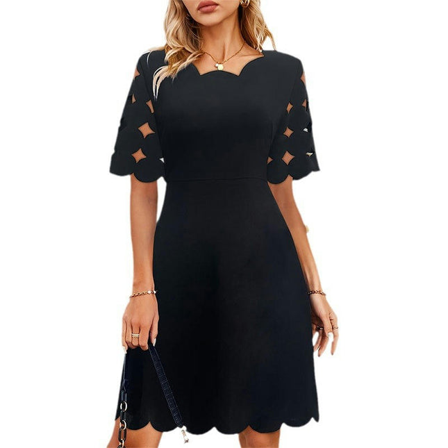 Women's Summer Crewneck High Waist Dresses Short Sleeve A-line Mini Dress