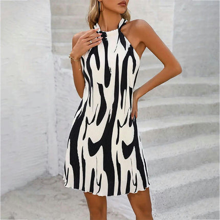 Halter Dress for Women Casual Print Sleeveless Summer A-line Mini Dresses