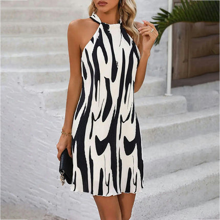 Halter Dress for Women Casual Print Sleeveless Summer A-line Mini Dresses