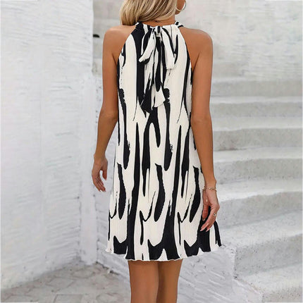 Halter Dress for Women Casual Print Sleeveless Summer A-line Mini Dresses