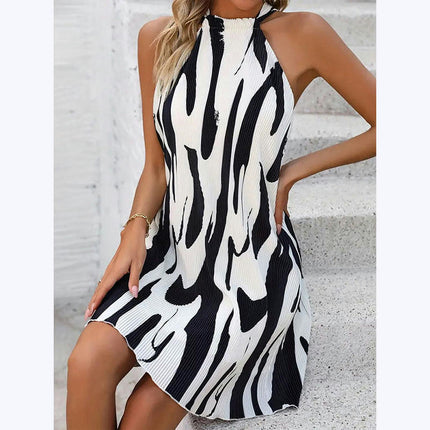 Halter Dress for Women Casual Print Sleeveless Summer A-line Mini Dresses