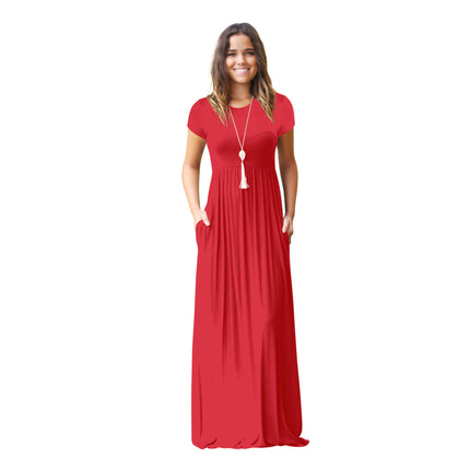 Women's Short Sleeve Loose Plain Casual Maxi Dresses Crew Neck Long Dress with Pockets