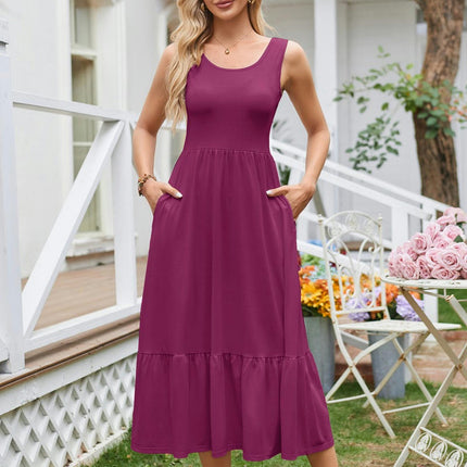 Women Summer Casual Sleeveless Square Neck Maxi Sundress A Line Flowy Tiered Long Dress