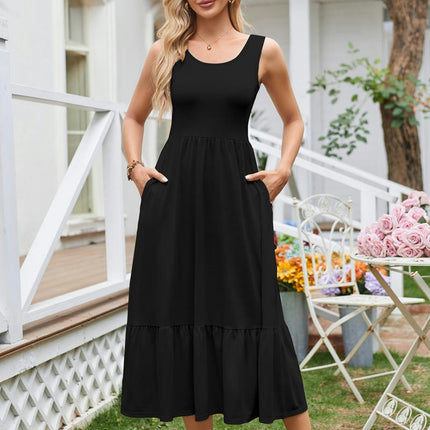 Women Summer Casual Sleeveless Square Neck Maxi Sundress A Line Flowy Tiered Long Dress