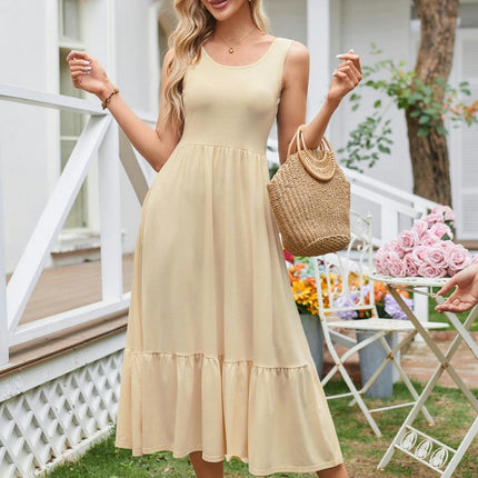 Women Summer Casual Sleeveless Square Neck Maxi Sundress A Line Flowy Tiered Long Dress