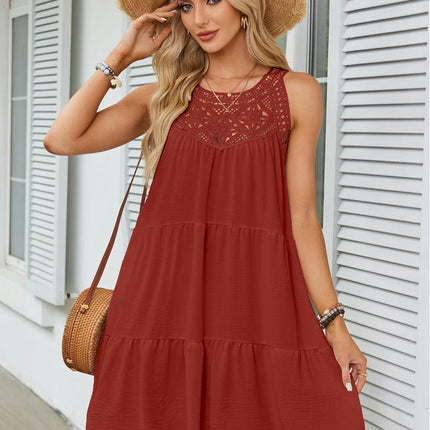 Women's Summer Halter Neck Sleeveless Mini Dress Casual Ruffle Tiered A Line Dresses