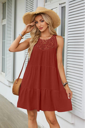 Women's Summer Halter Neck Sleeveless Mini Dress Casual Ruffle Tiered A Line Dresses