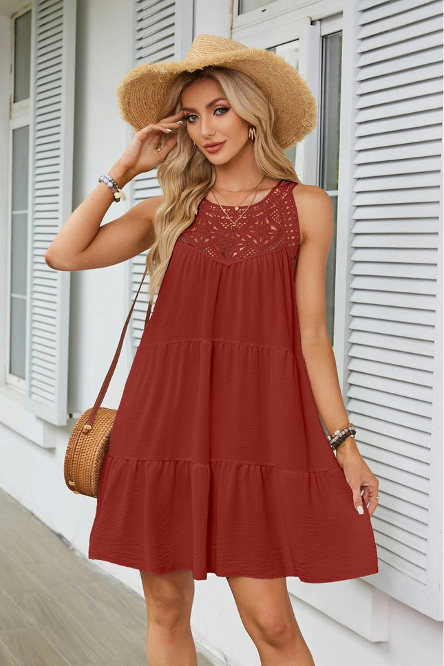 Women's Summer Halter Neck Sleeveless Mini Dress Casual Ruffle Tiered A Line Dresses