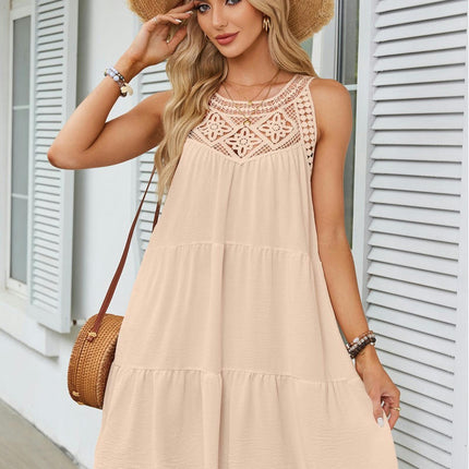 Women's Summer Halter Neck Sleeveless Mini Dress Casual Ruffle Tiered A Line Dresses