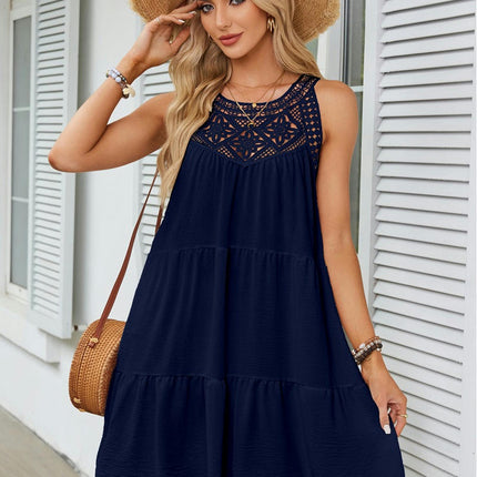 Women's Summer Halter Neck Sleeveless Mini Dress Casual Ruffle Tiered A Line Dresses