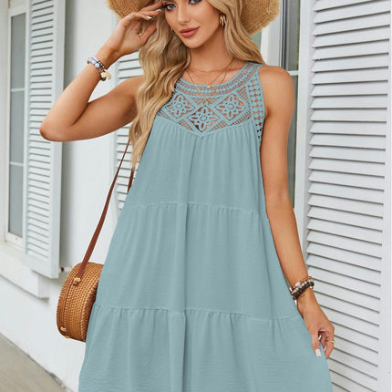 Women's Summer Halter Neck Sleeveless Mini Dress Casual Ruffle Tiered A Line Dresses