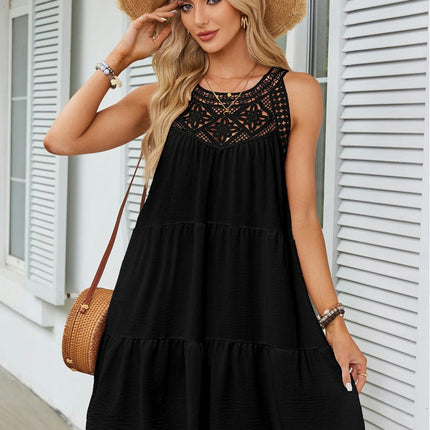 Women's Summer Halter Neck Sleeveless Mini Dress Casual Ruffle Tiered A Line Dresses