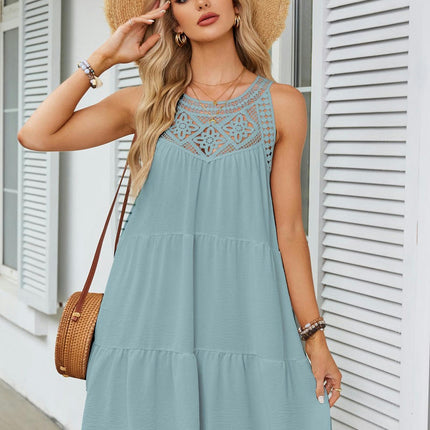 Women's Summer Halter Neck Sleeveless Mini Dress Casual Ruffle Tiered A Line Dresses