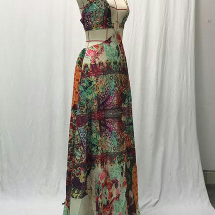 Womens Summer Casual Floral Print Long Dress V Neck Puff Sleeve Cut Out Maxi Dresses