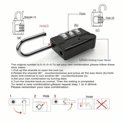 Anti-Theft 3-Digit Combination Lock with Color Matching for Travel Luggage