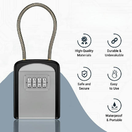 4 Digit Combination & Resettable Code with a Portable Waterproof Key Lock Box