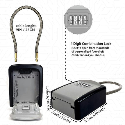 4 Digit Combination & Resettable Code with a Portable Waterproof Key Lock Box