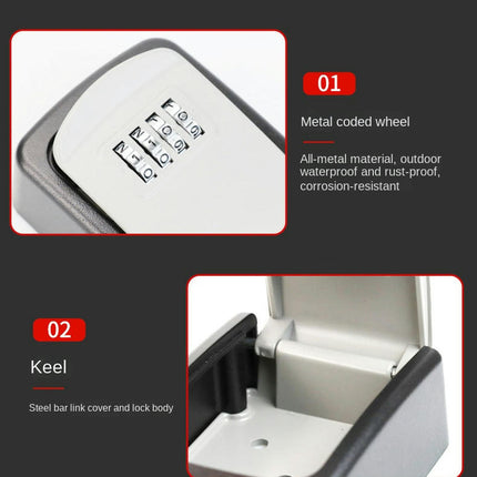 4 Digit Combination & Resettable Code with a Portable Waterproof Key Lock Box