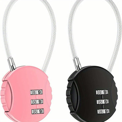 2pcs Round Wire Rope Combination Lock For Backpacks, Suitcases, Mini Combination Lock