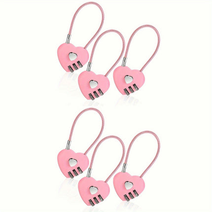 6 Pcs Heart Shaped Lock Cute Locker Lock Combination Locks Digit Padlock Outdoor Mini Lock