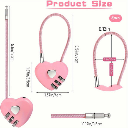 6 Pcs Heart Shaped Lock Cute Locker Lock Combination Locks Digit Padlock Outdoor Mini Lock