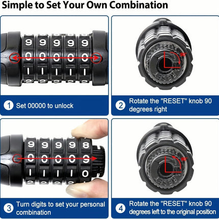 Bike Chain Lock, 5 Digit Combination Heavy Duty Anti Theft Bicycle Chain Lock