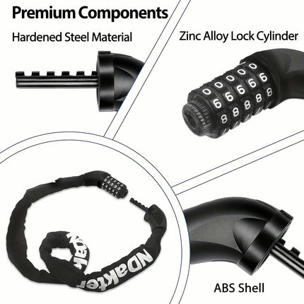 Bike Chain Lock, 5 Digit Combination Heavy Duty Anti Theft Bicycle Chain Lock