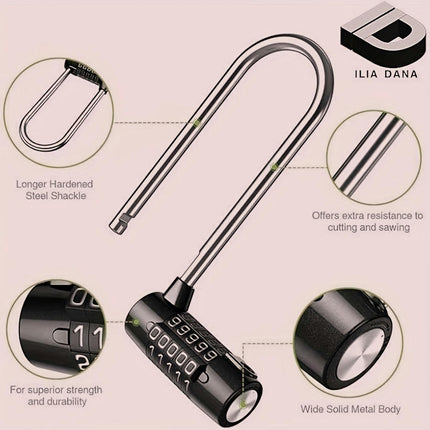 5-Digit Combination Lock, Extra Long Hardened Steel Shackle, Resettable Code Padlock for Lockers