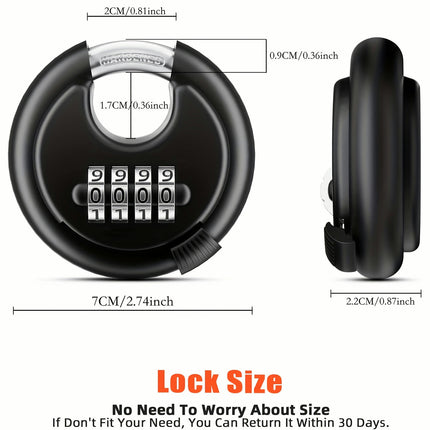 4-Digit Combination Disc Padlock 2-Pack-Heavy Duty Iron Locks for Outdoor Gate, Shed, Fence