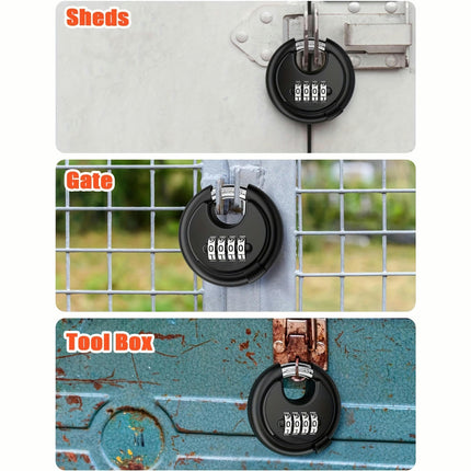 4-Digit Combination Disc Padlock 2-Pack-Heavy Duty Iron Locks for Outdoor Gate, Shed, Fence