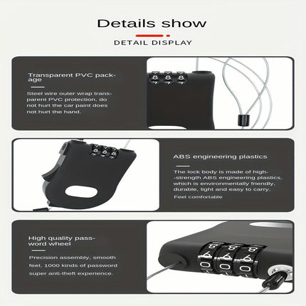 Cable Lock 3 Digit Combination Lock Adjustable Luggage Lock With Retractable Password Lock