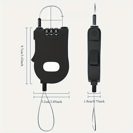 Cable Lock 3 Digit Combination Lock Adjustable Luggage Lock With Retractable Password Lock