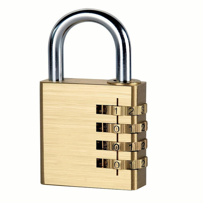 Combination Lock-Padlock-Brass Finish with Steel Shackle-4 Digit Combo Lock