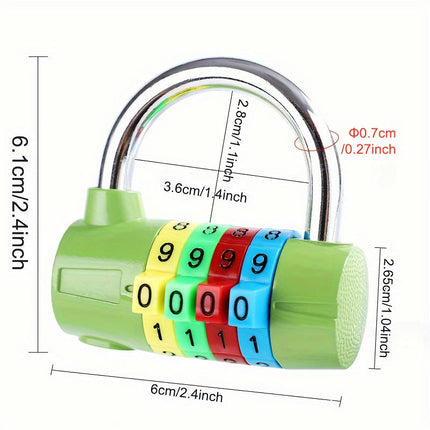 4-Digit Combination Padlock, Colourful Dials Security Password Lock For Locker Travel Suitcase