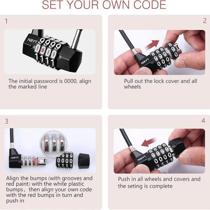 4-Digit Combination Padlock with Long Shackle, Weatherproof Outdoor Cable Lock-1 Pack