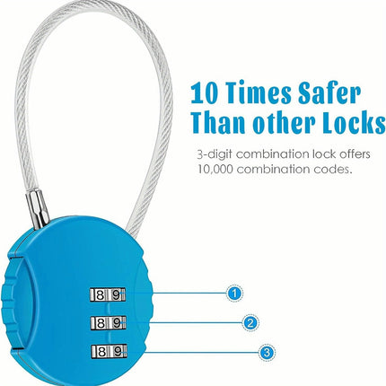 4pcs Small Security Combination Cable Padlock, 3 Digit Padlocks For Cabinets, Suitcases