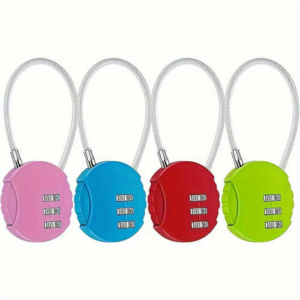 4pcs Small Security Combination Cable Padlock, 3 Digit Padlocks For Cabinets, Suitcases