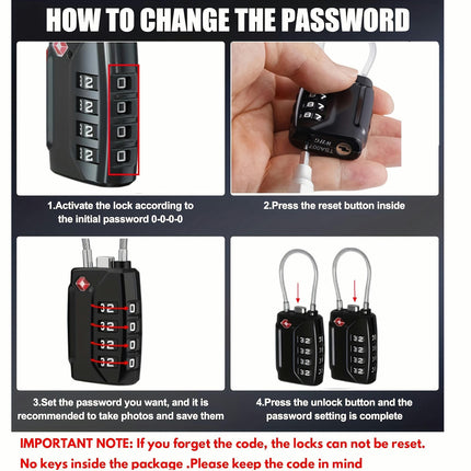 Cable Locks with Re-Settable Combination And Alloy Body - Suitable for Luggage, School Lockers