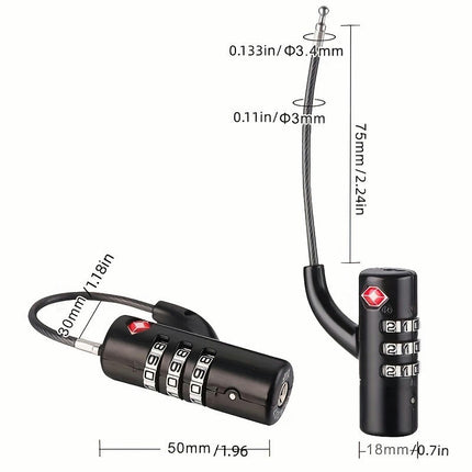 1pc TSA Lock Overseas Trolley Luggage Suitcase Lock Car Padlock With Steel Cable Password Lock