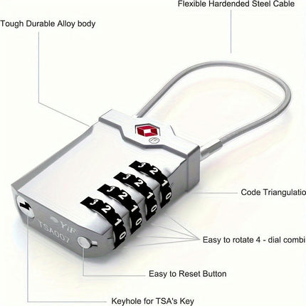 2 packs, TSA Luggage Lock 4-position Combination Lock Cable Lock for Suitcase, Storage Cabinet