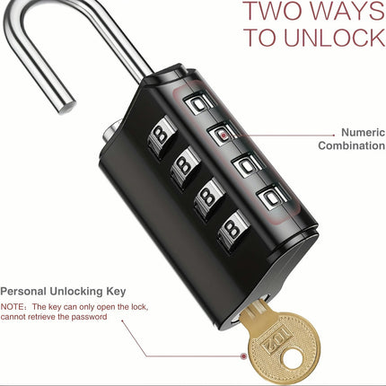 Weatherproof Combination Padlock With Key, Outdoor Combination Lock, 4 Digit Gym Locker Lock