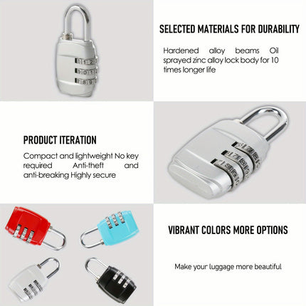 4pcs Combination Padlocks, 3-Digit Security Locks, Cabinet Locks For School Gym, Suitcase, Luggage