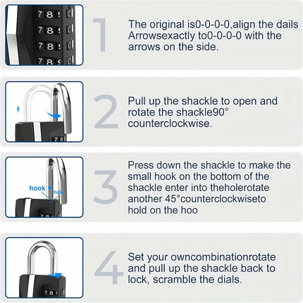 Combination Padlock, 4 Digit Combination Lock Outdoor Locker Lock For Locker, Shed, Fence,Garage