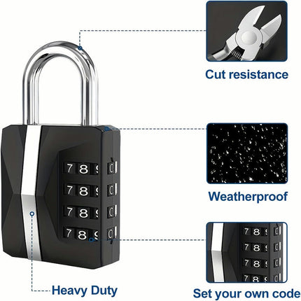 Combination Padlock, 4 Digit Combination Lock Outdoor Locker Lock For Locker, Shed, Fence,Garage