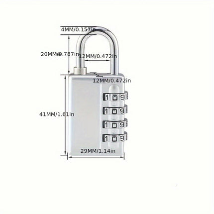 1pc, 4-Digit Combination Padlock, Silvery Portable Travel Luggage Lock For Door Cabinet