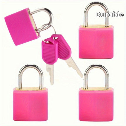 4pcs Pink Mini Luggage Padlocks with Keys - Durable Metal Travel Lock Set