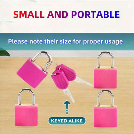 4pcs Pink Mini Luggage Padlocks with Keys - Durable Metal Travel Lock Set