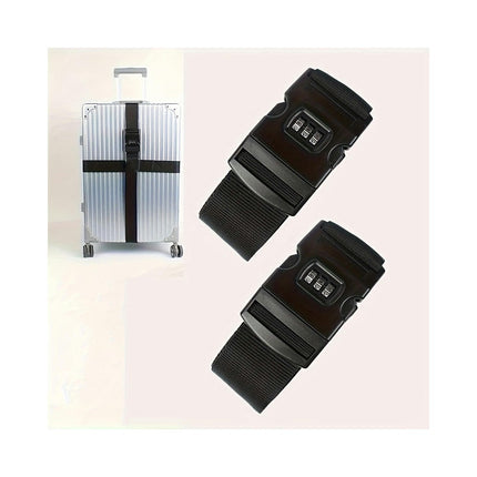 2pc Adjustable Travel Luggage Strap With Combination Lock Minimalist Business Luggage Strap