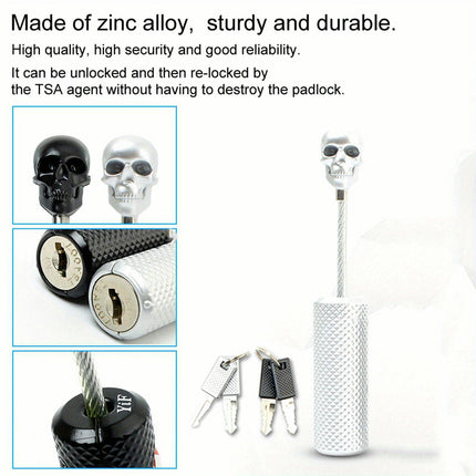 TSA Approved Travel Luggage Security Lock with Zinc Alloy Padlock and Braided Steel Cable